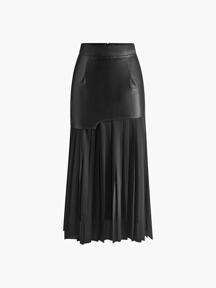Womens Midi Skirt Faux Leather Chiffon Asymmetrical Regular Fit