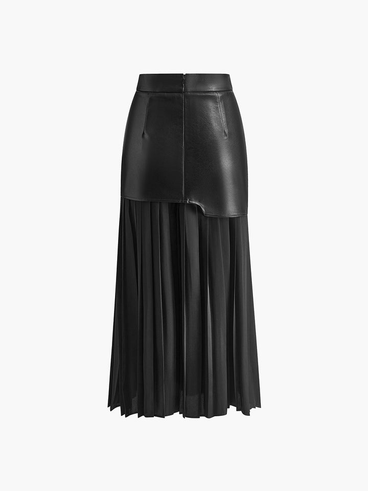 Womens Midi Skirt Faux Leather Chiffon Asymmetrical Regular Fit