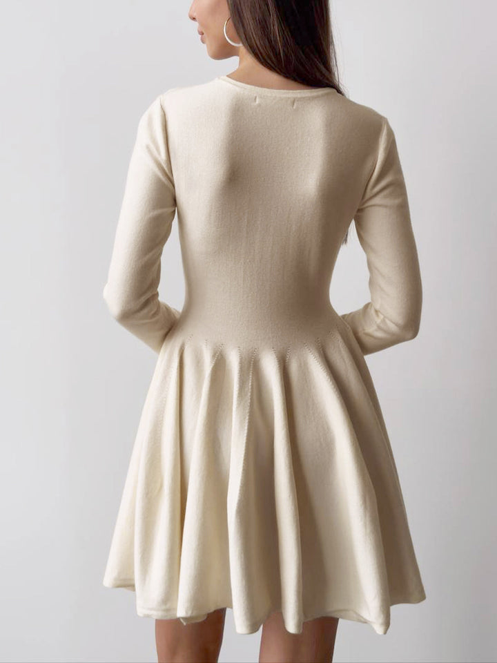 Womens Pleated Knit Sweater Dress Stretch Fit Short Sleeve