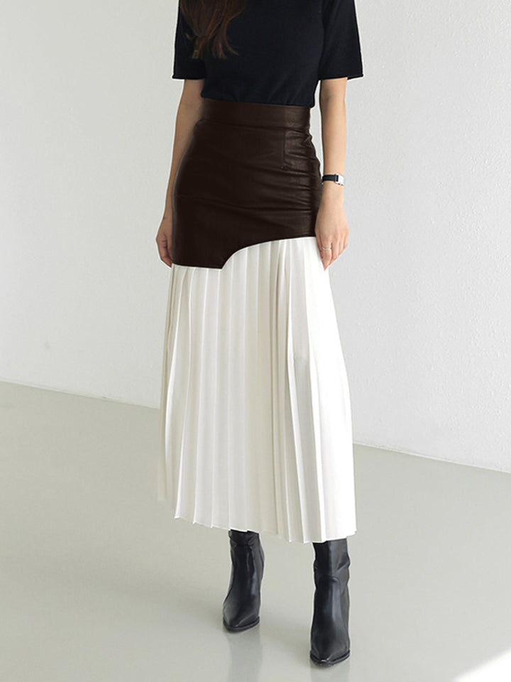 Womens Midi Skirt Faux Leather Chiffon Asymmetrical Regular Fit