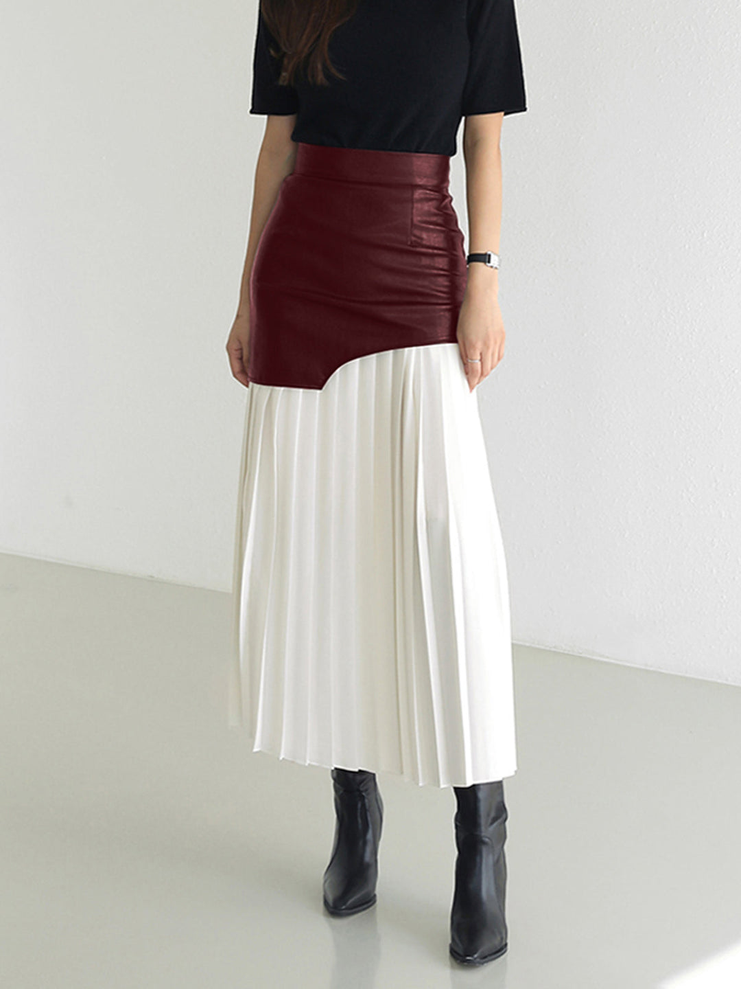 Womens Midi Skirt Faux Leather Chiffon Asymmetrical Regular Fit