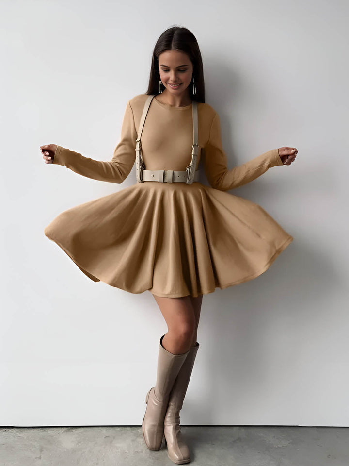 Womens Pleated Knit Sweater Dress Stretch Fit Short Sleeve