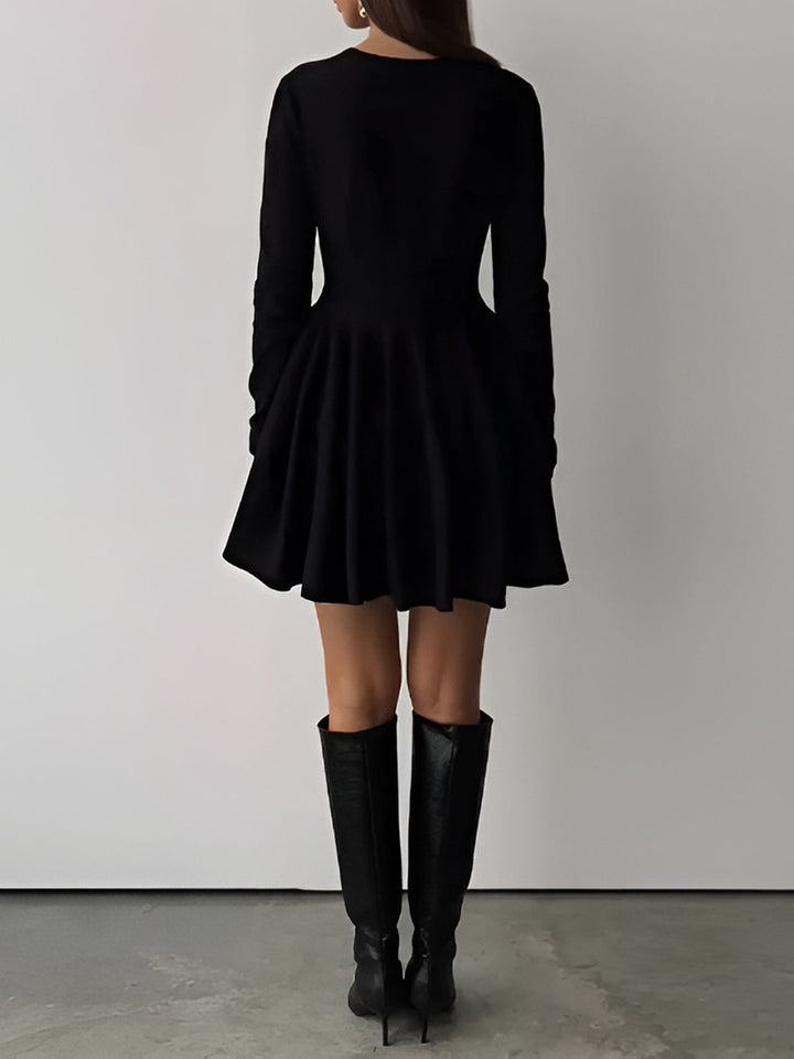 Womens Pleated Knit Sweater Dress Stretch Fit Short Sleeve