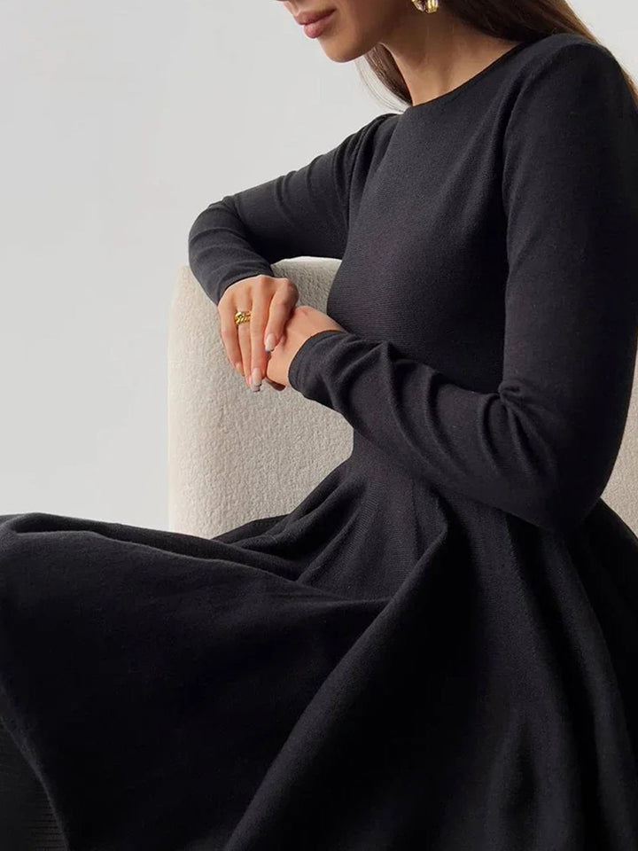Womens Pleated Knit Sweater Dress Stretch Fit Short Sleeve