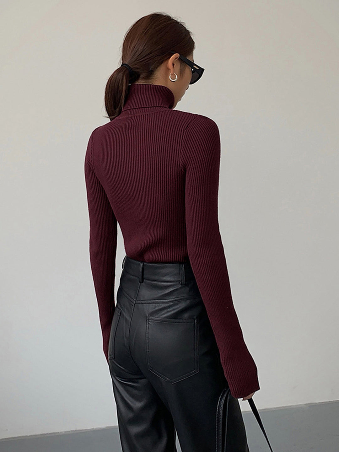 Womens Turtleneck Ribbed Knit Sweater Long Sleeve