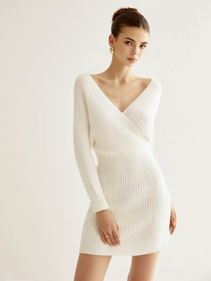 Womens Sweater Dress Crisscross Strap Slim Fit with Fitted Waist
