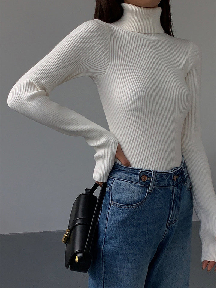Womens Turtleneck Ribbed Knit Sweater Long Sleeve