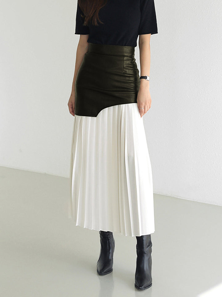 Womens Midi Skirt Faux Leather Chiffon Asymmetrical Regular Fit