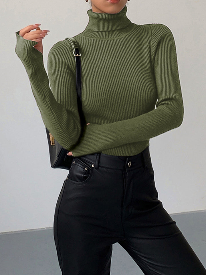 Womens Turtleneck Ribbed Knit Sweater Long Sleeve