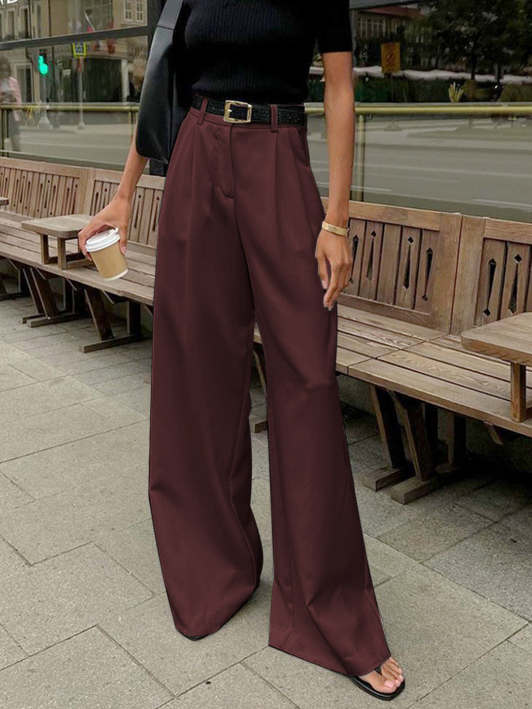 Womens Tailored High-Waist Wide-Leg Pleated Trousers