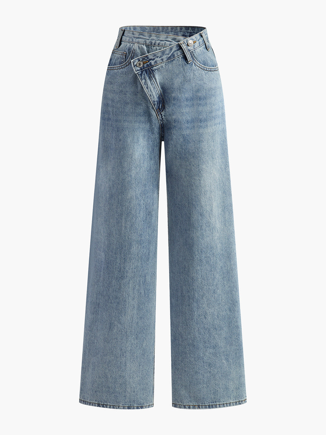 Womens Mid-Rise Denim Pants Asymmetrical Design Regular Fit - BritishMode