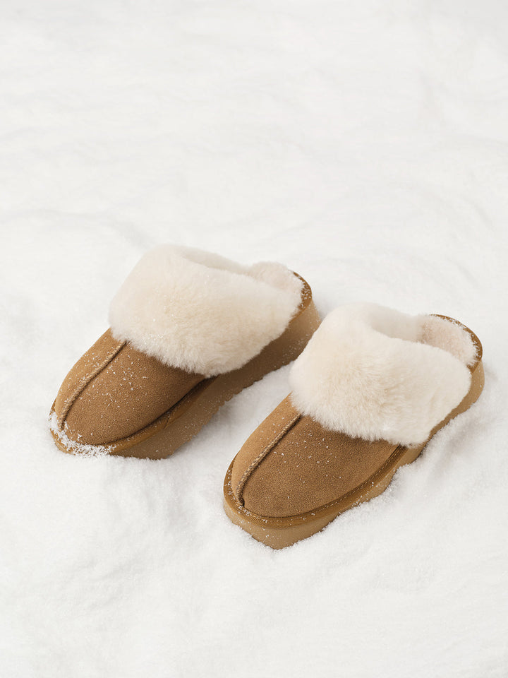 Unisex Leather Slippers Shearling Lined Non-Slip Indoor