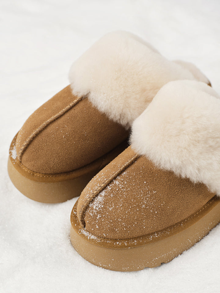 Unisex Leather Slippers Shearling Lined Non-Slip Indoor