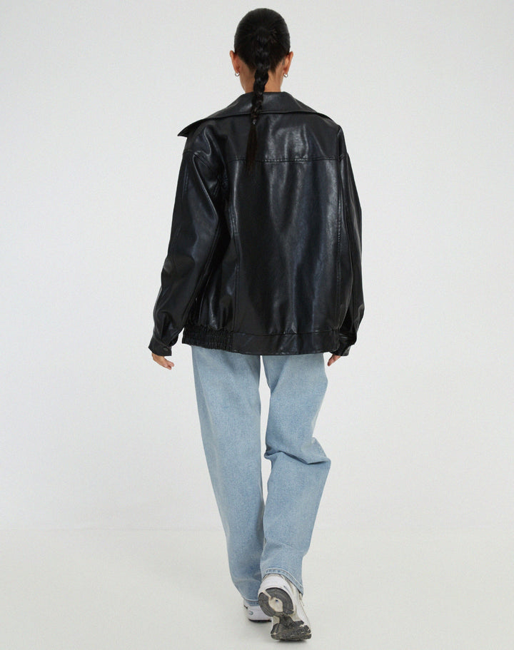 Womens Oversized Leather Jacket Comfortable Relaxed Fit