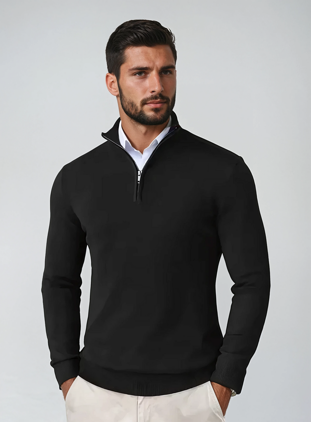 Mens Sweater Cotton Blend Zippered Collar - BritishMode