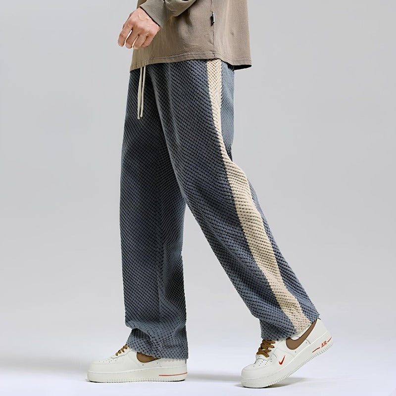 Mens Wide Leg Sweatpants with Side Stripes Comfortable Fit - BritishMode