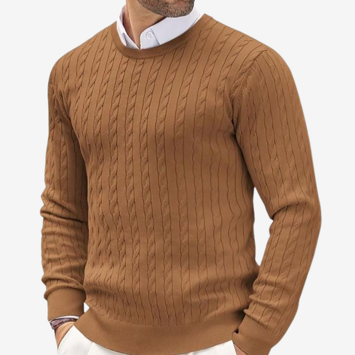 Mens Cable Knit Sweater Crewneck Classic Fit