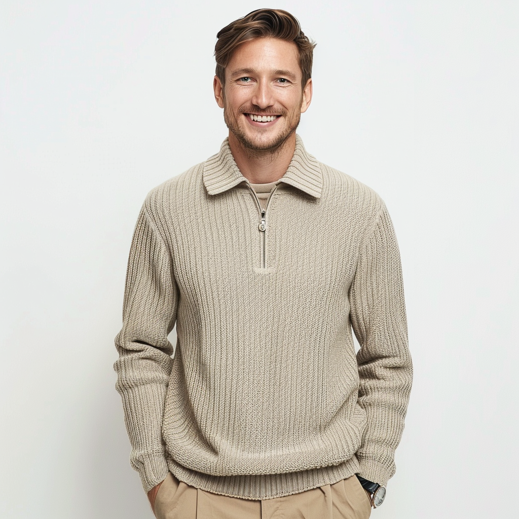 Mens Classic Polo Sweater Warm Knit Regular Fit - BritishMode