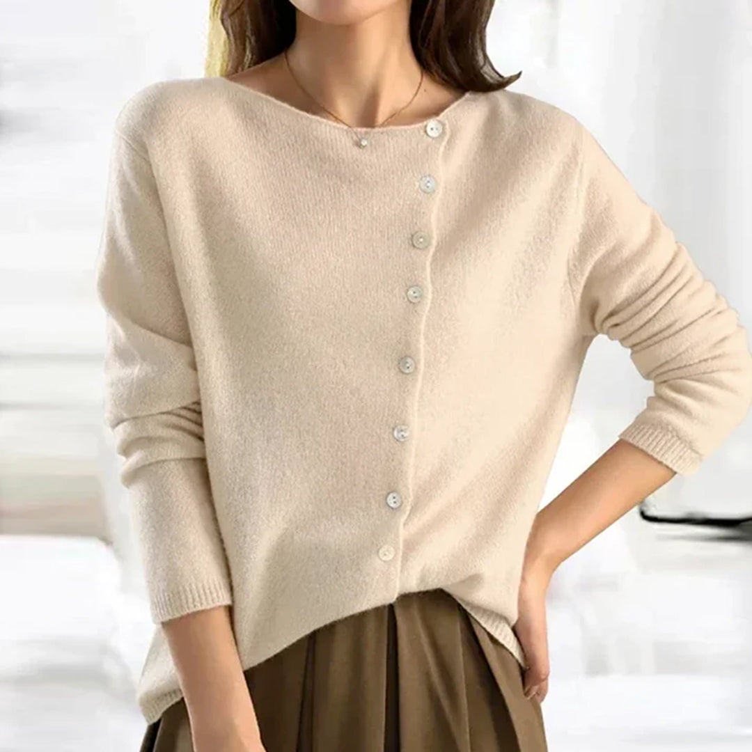 Womens Relaxed Fit Cardigan with Boat Neck and Button Front