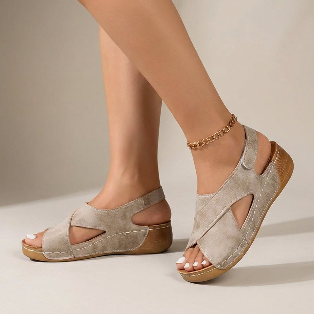 Womens Orthopedic Wedge Sandals Criss-Cross Slingback - BritishMode