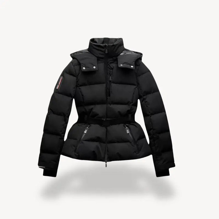 Womens Puffer Jacket with Belted Waist - BritishMode