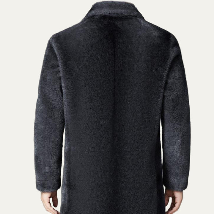 Mens Mid-Length Coat Faux Fur Double Breasted