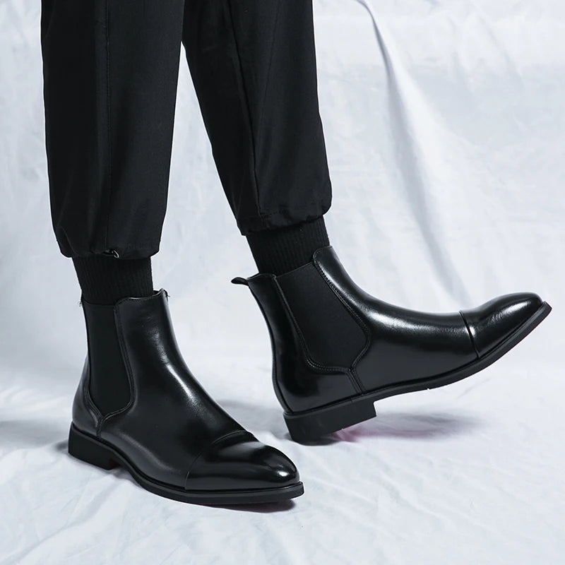Womens Chelsea Ankle Boots Leather Slip-On