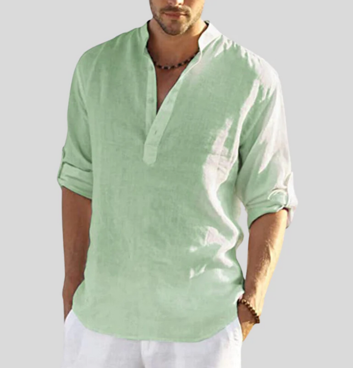 Mens Linen Shirt with Collar Elegant Fit