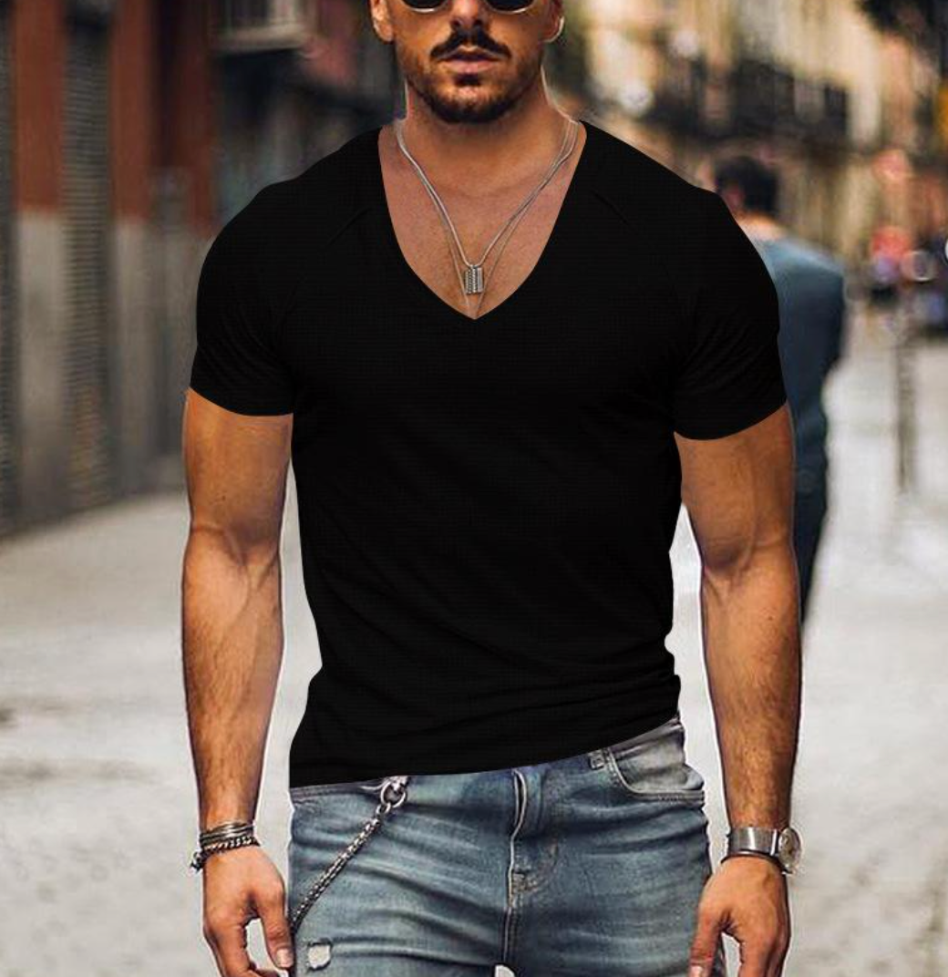 Mens V-Neck T-Shirt Relaxed Fit Cotton - BritishMode