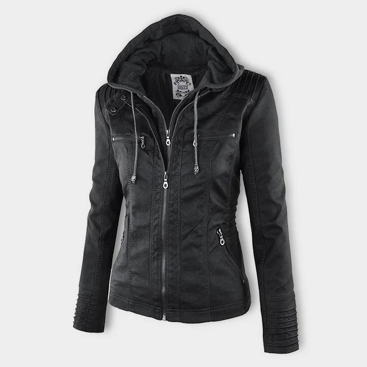 Womens PU Leather Jacket with Hooded Style