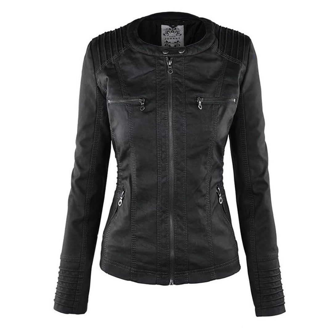 Womens PU Leather Jacket with Hooded Style