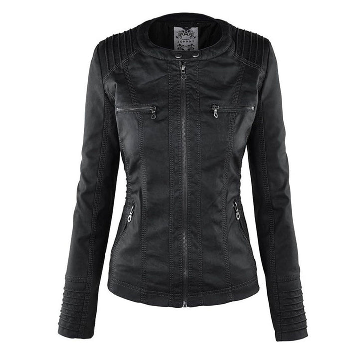Womens PU Leather Jacket with Hooded Style