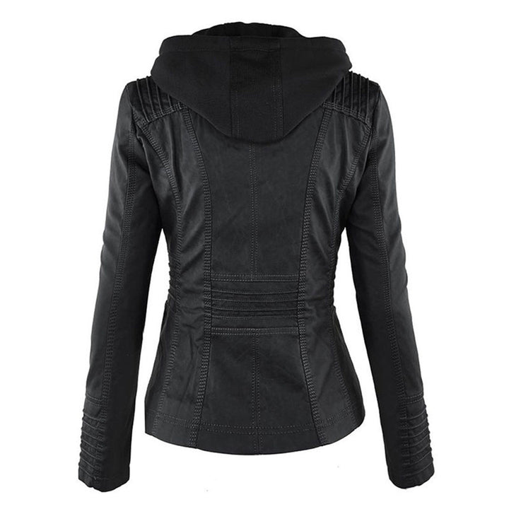 Womens PU Leather Jacket with Hooded Style