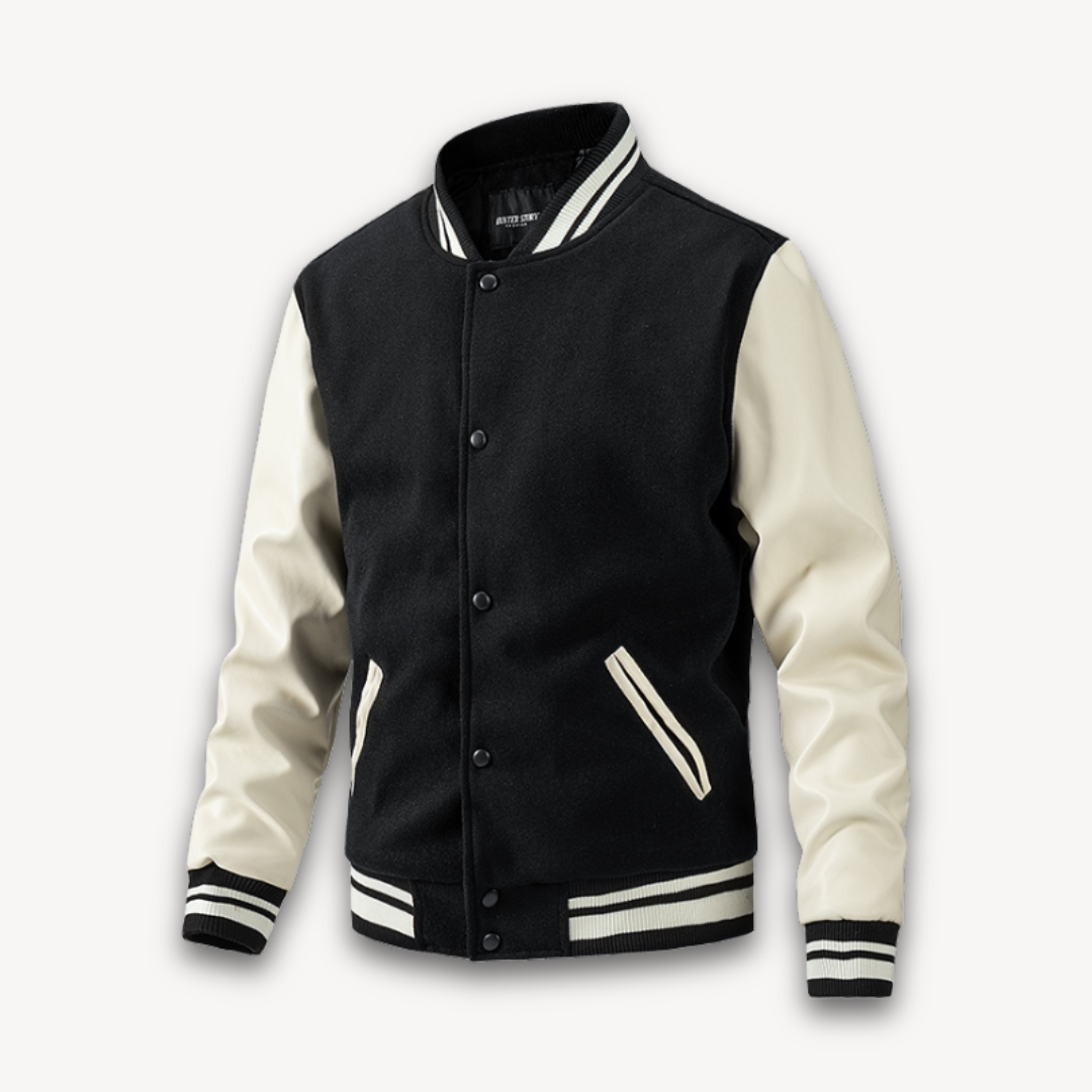 Mens Varsity Jacket Wool Blend with Faux Leather Sleeves Classic Fit