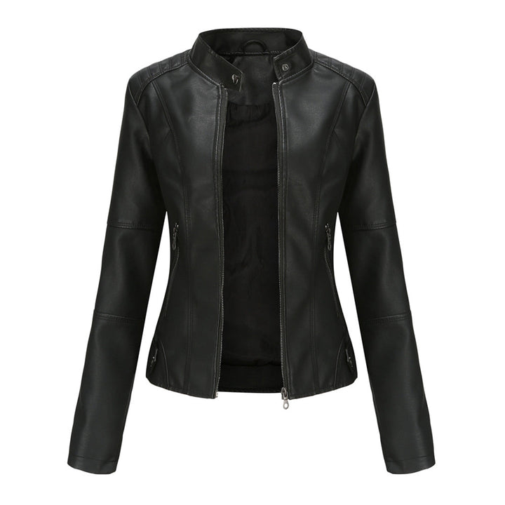 Womens Leather Biker Jacket with Zipper Slim Fit - BritishMode