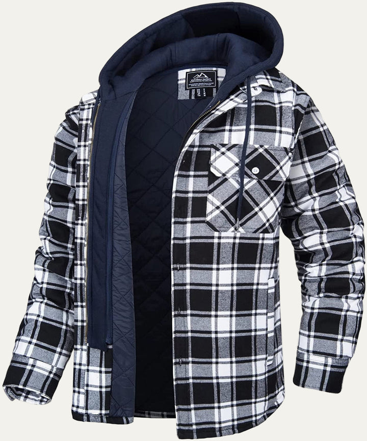 Mens Winter Jacket Thick Hooded Checkered Style - BritishMode