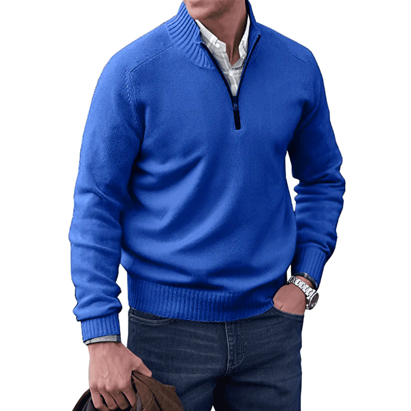 Mens Knit Sweater High Collar Quarter Zip