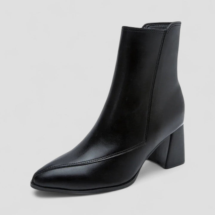 Womens Ankle Boots Leather Block Heel - BritishMode
