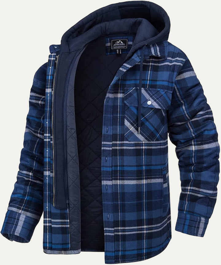 Mens Winter Jacket Thick Hooded Checkered Style
