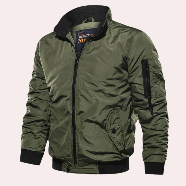 Mens Bomber Jacket Polyester Blend Slim Fit Windproof - BritishMode