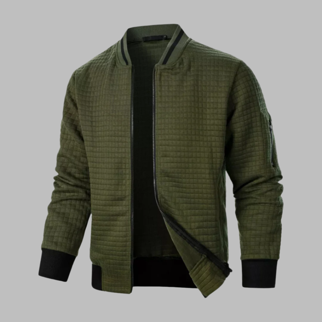 Mens Bomber Jacket Quilted Body Ribbed Trim Slim Fit