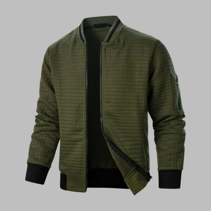 Mens Bomber Jacket Quilted Body Ribbed Trim Slim Fit