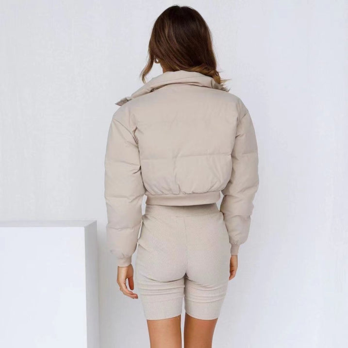 Womens Short Puffer Jacket with Hood Insulated Warm Fit