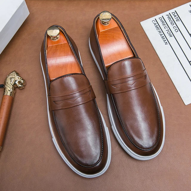 Mens Loafers Genuine Leather Slip-On