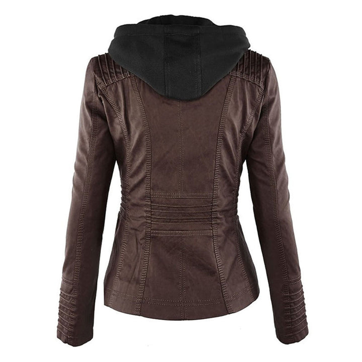 Womens PU Leather Jacket with Hooded Style