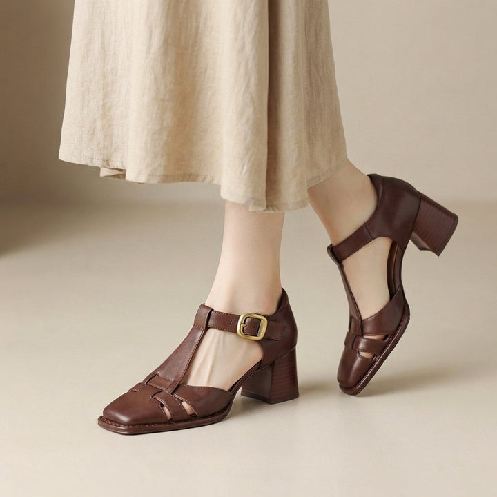 Womens Orthopedic Sandals Chunky Heel T-Strap