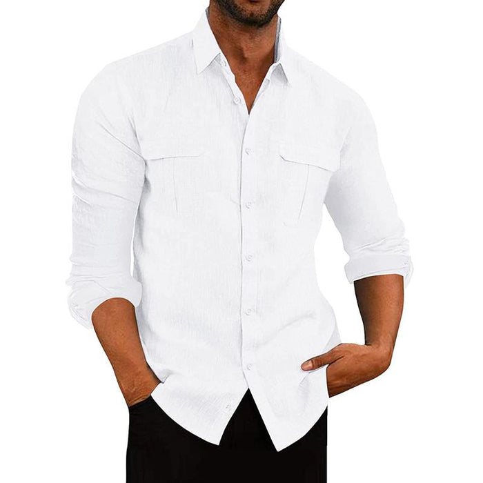 Mens Button-Down Shirt Blend Fabric Breathable Fit - BritishMode