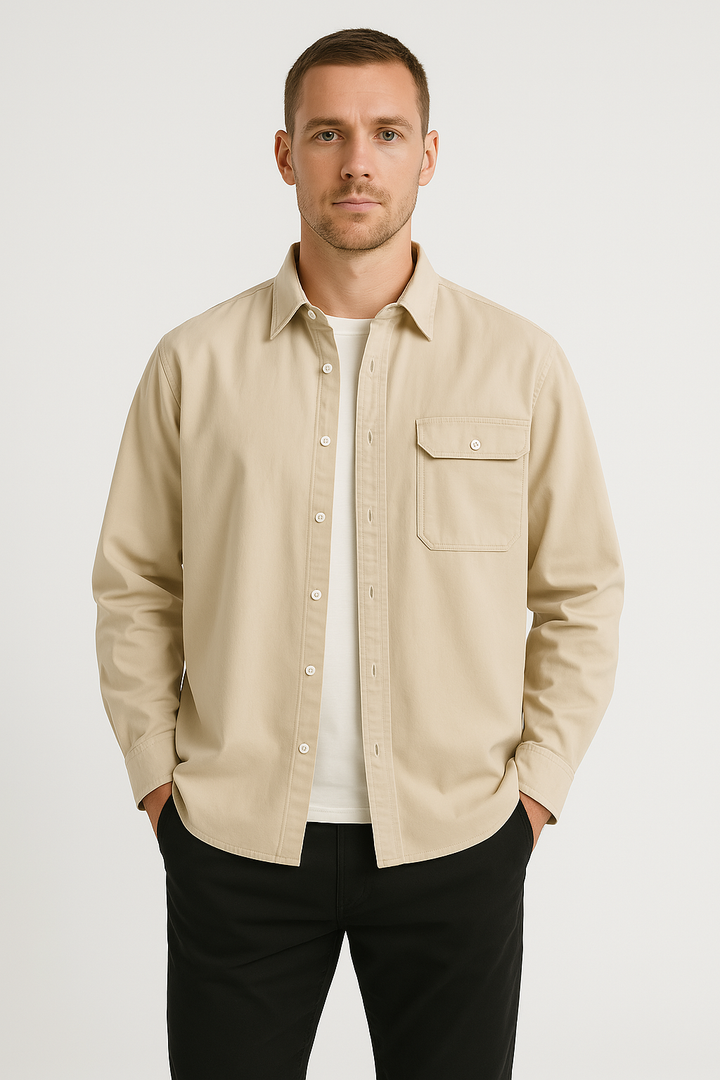 Mens Button-Down Shirt Breathable Blend Long Sleeve