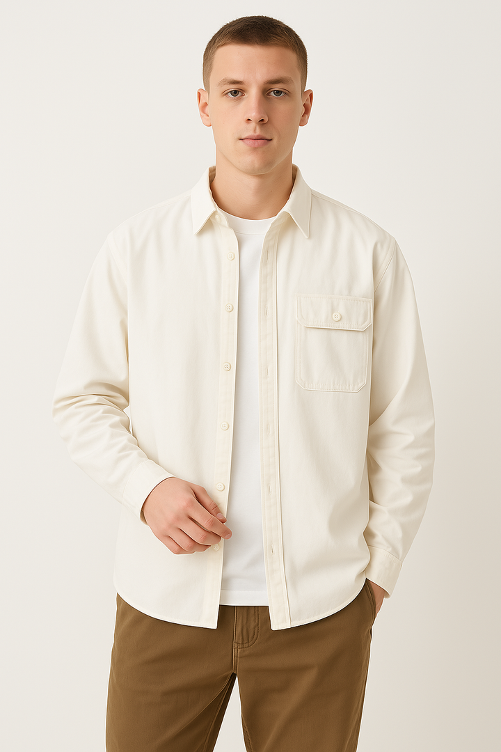 Mens Button-Down Shirt Breathable Blend Long Sleeve
