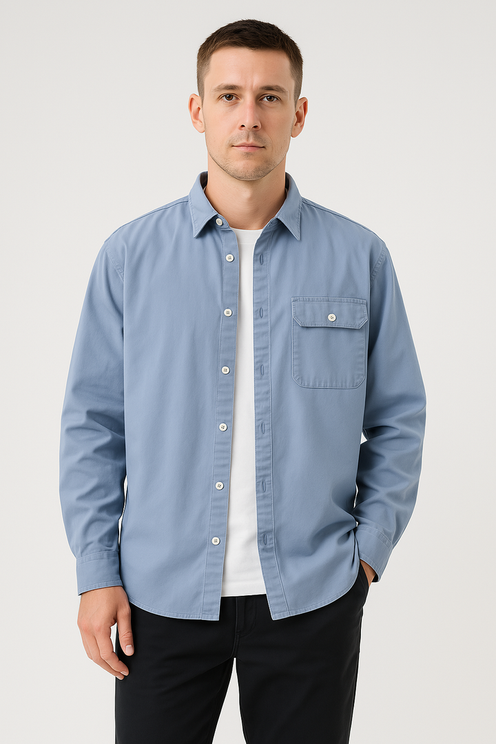 Mens Button-Down Shirt Breathable Blend Long Sleeve